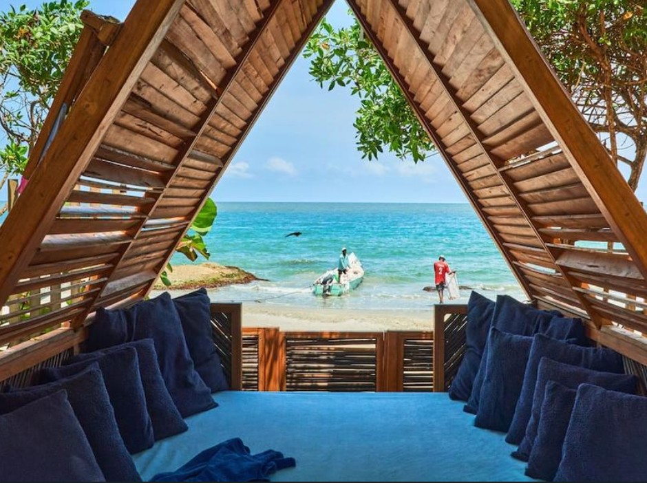 Cabanas and chill spaces at Blue Apple Beach