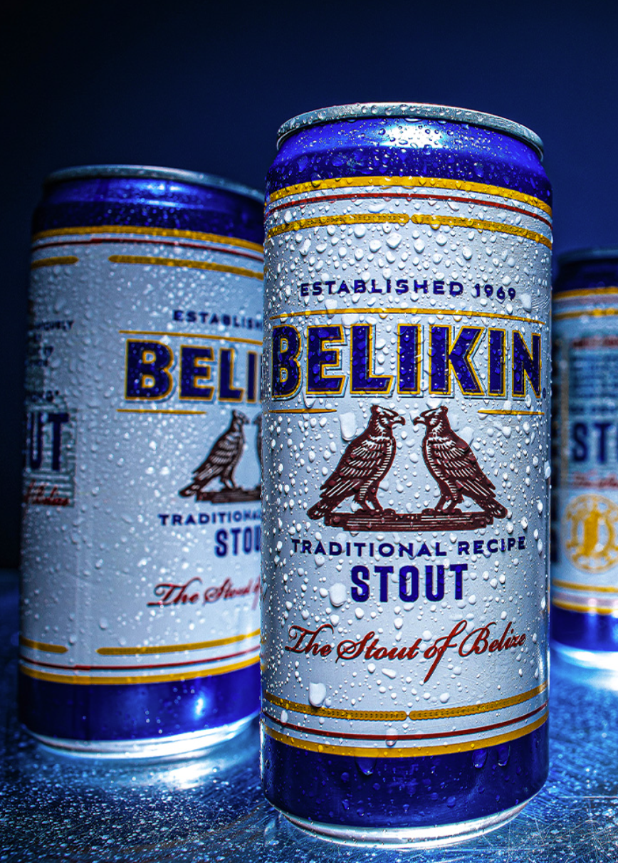 Belikin Stout beer cans