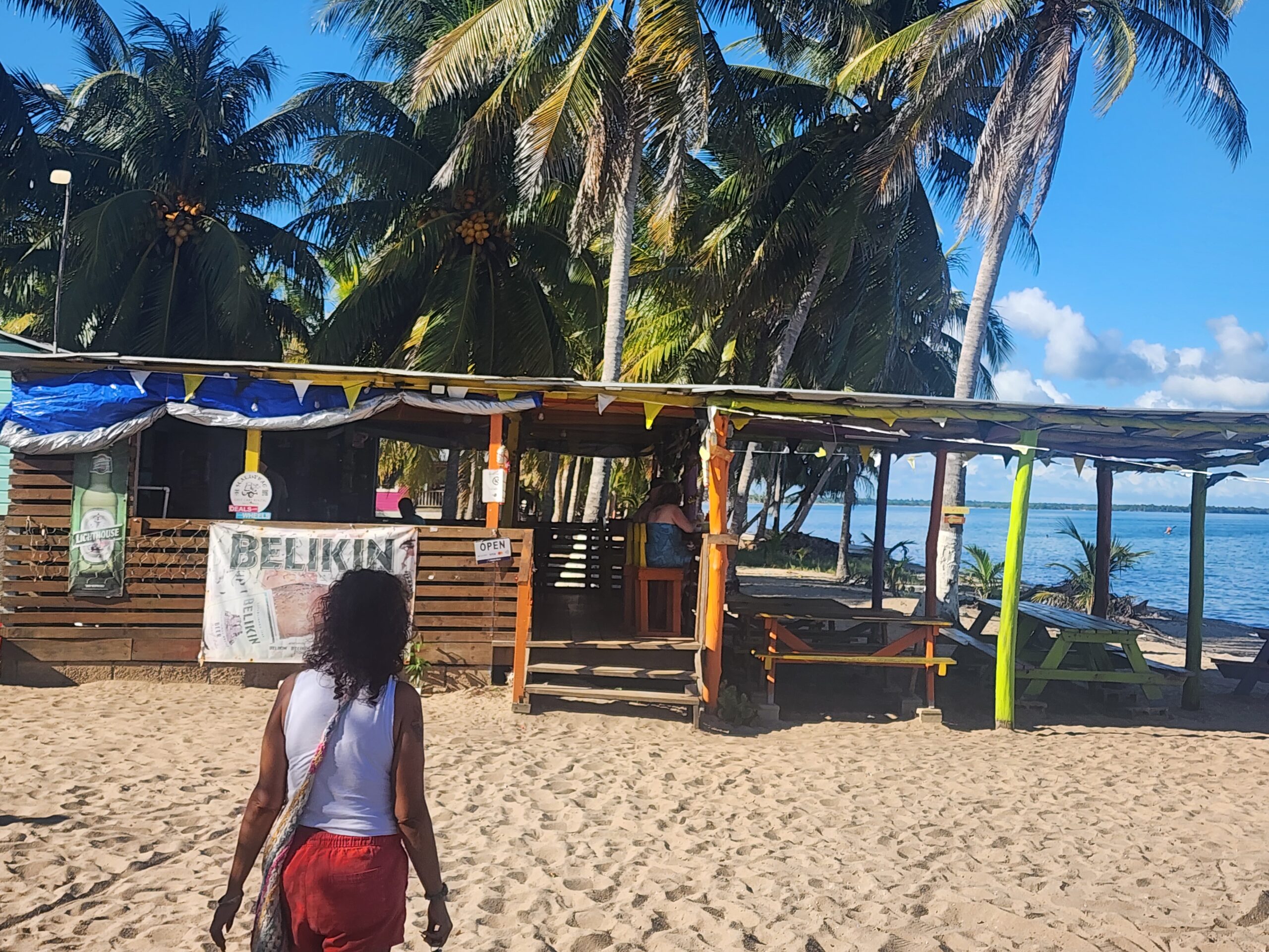 Beachfront view at Maximo’s Bar & Grill in Hopkins, Belize