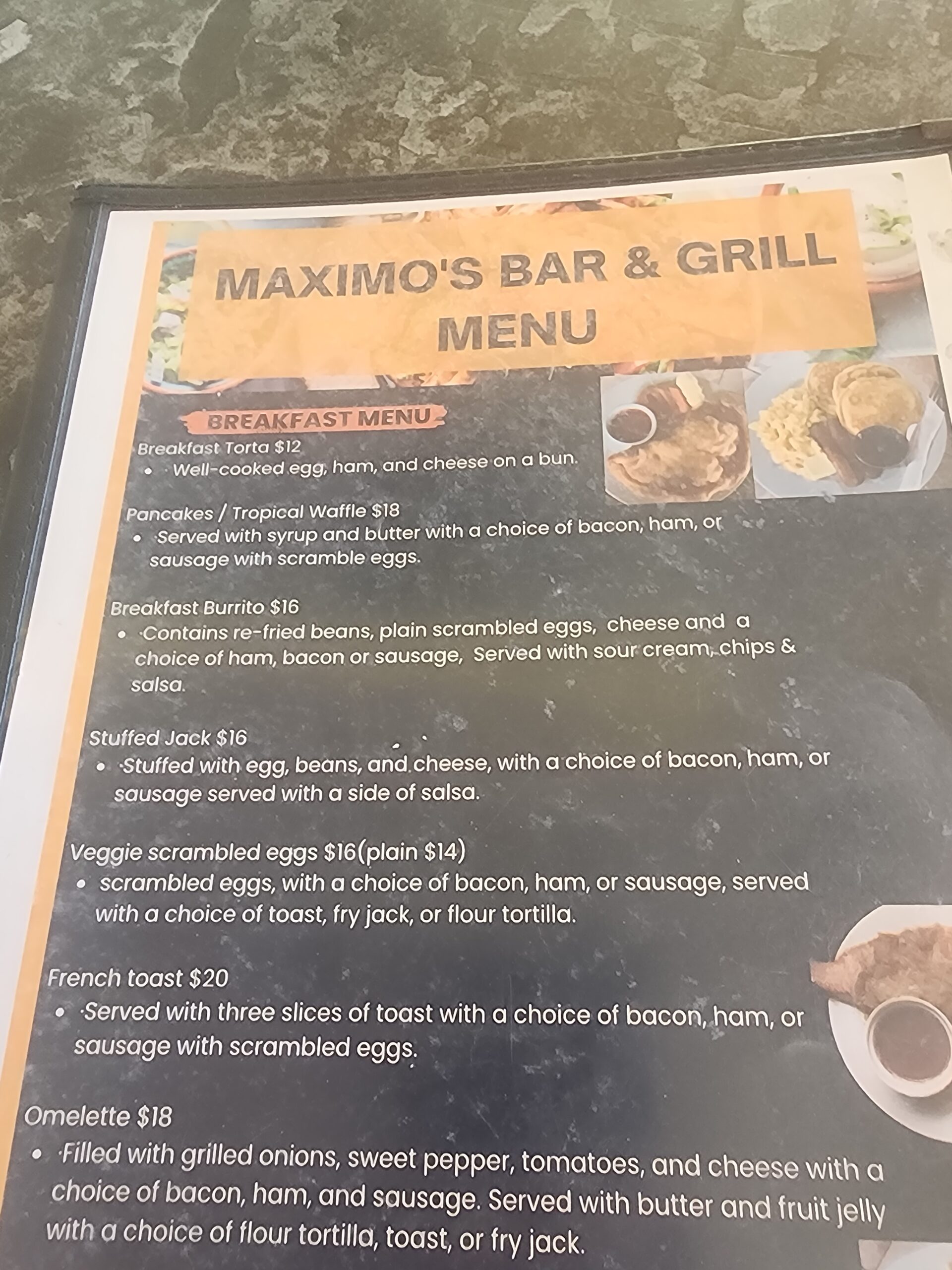 Maximo’s Bar & Grill menu in Hopkins, Belize