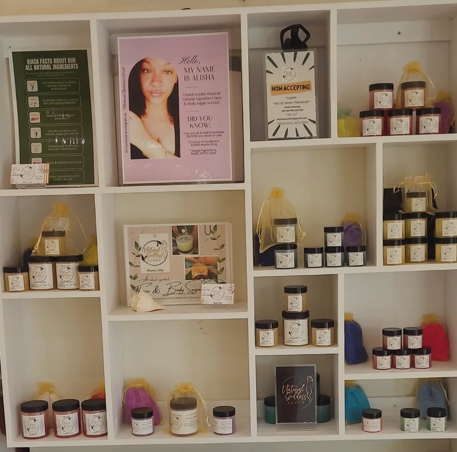 Natural Goddess Scrub products on display