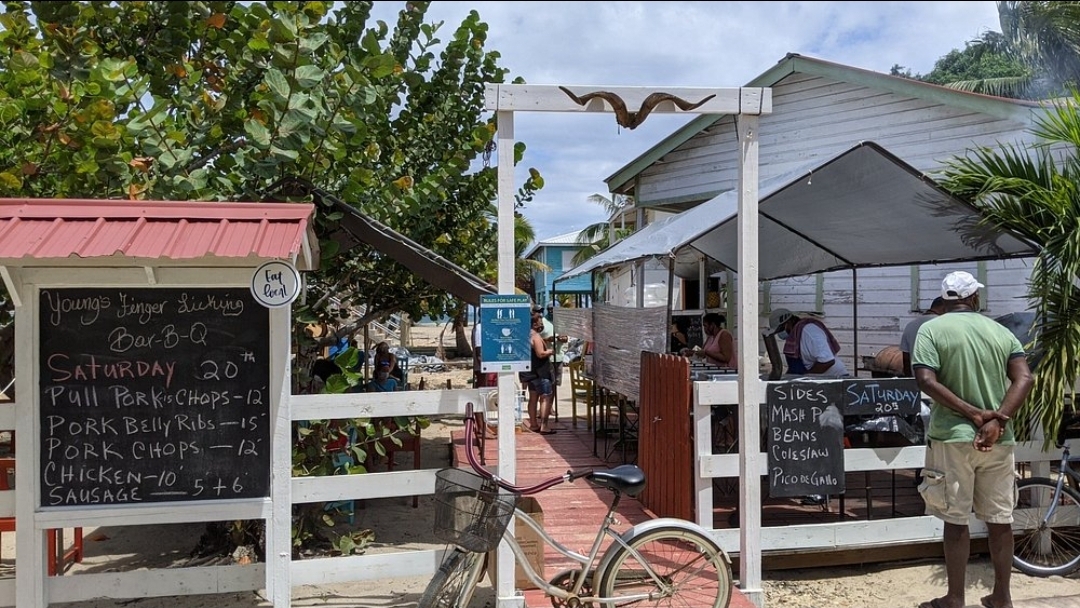 Young’s Finger Lickin’ BBQ setup in Placencia